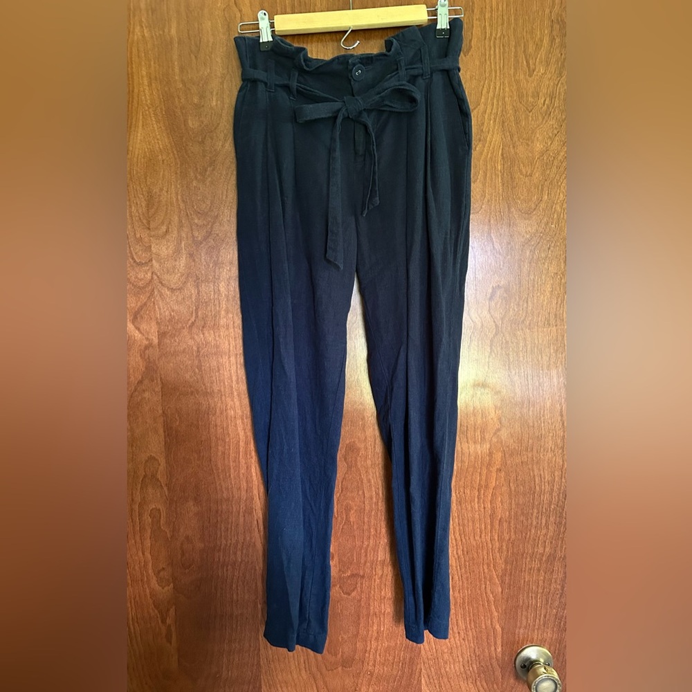 Navy linen paper bag tie high waisted pants - urban outfitters